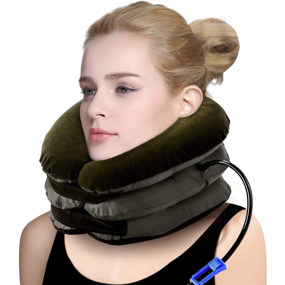 image:imageOhuhu Neck Cervical Traction Collar Device For Head ampNeck Pain Neck Spine Alignment Pillow Brown