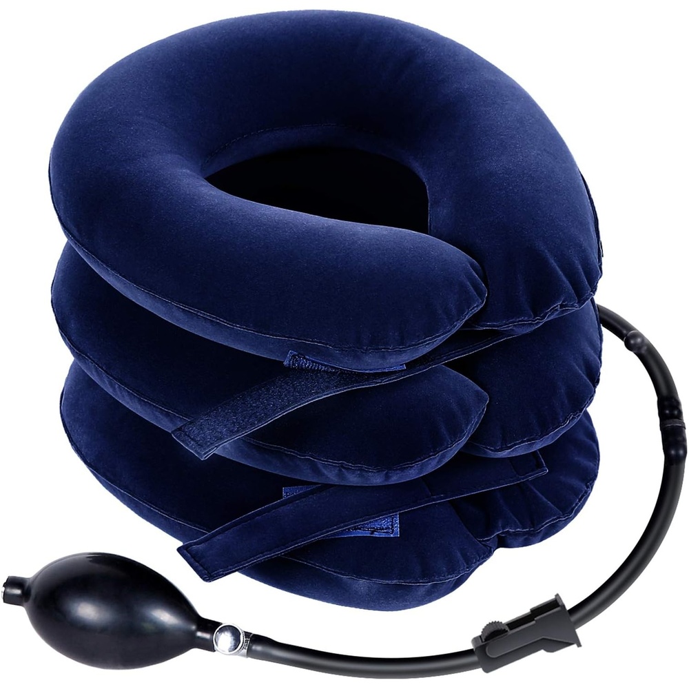 image:imageOhuhu Neck Traction Neck Cervical Traction Collar Device for Neck Shoulder Back Head Pain Relief Inflatable Spine Alignment Pillow Dark Blue