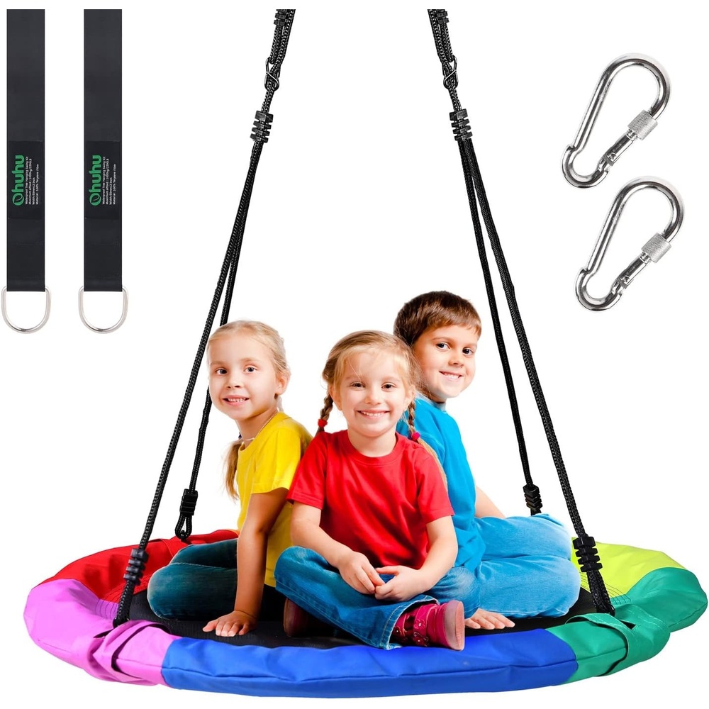image:imageOhuhu Saucer Tree Swing for Kids 40 660lb Weight Capacity Outdoor Flying Swing with Hanging Straps Carabiner Steel Frame and Adjustable Ropes Easy Install Great for Playground Swing Backyard