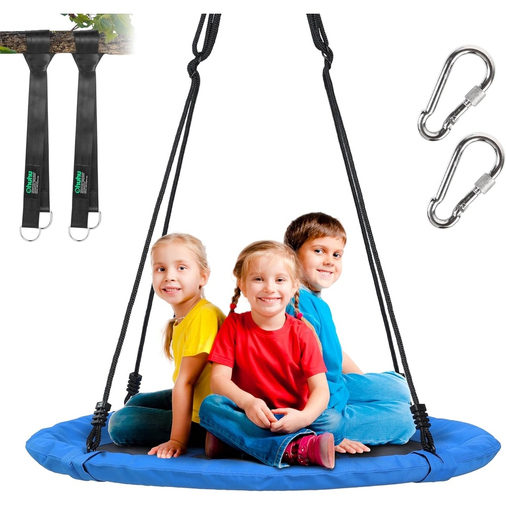 image:imageOhuhu Saucer Tree Swing for Kids 40 660lb Weight Capacity Outdoor Flying Swing with Hanging Straps Carabiner Steel Frame and Adjustable Ropes Easy Install for Backyard Playground Swing Blue
