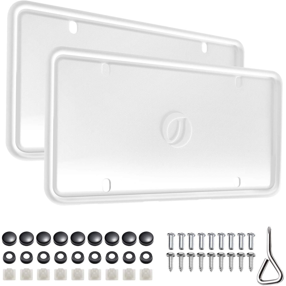image:imageOhuhu Silicone License Plate Frame 2Pack with Mounting Accessories White RustProof RattleProof WeatherProof Wont Block LettersStickers