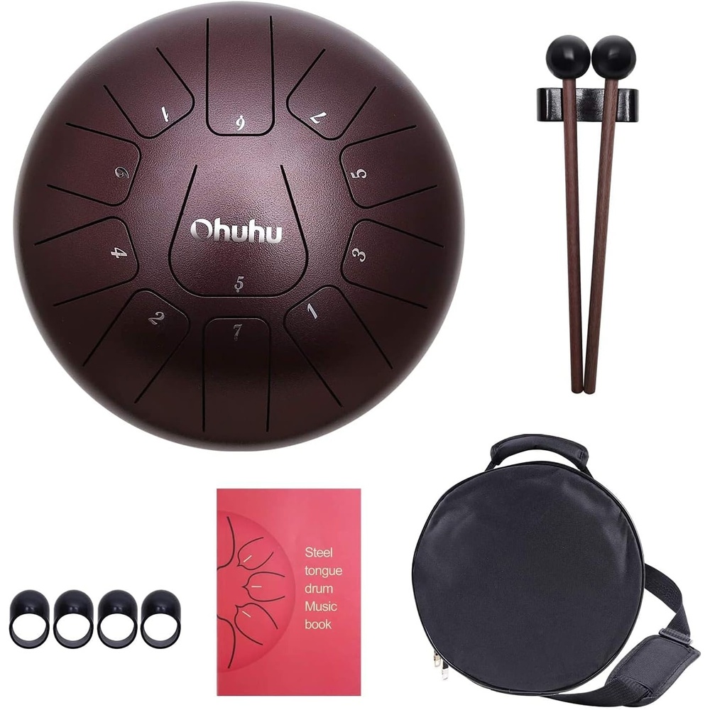 image:imageOhuhu Steel Tongue Drum for Kids and Adults with Rubber Mallets Finger Picks and Padded Travel Bag Unique Gifts for Him or Her 10Inch