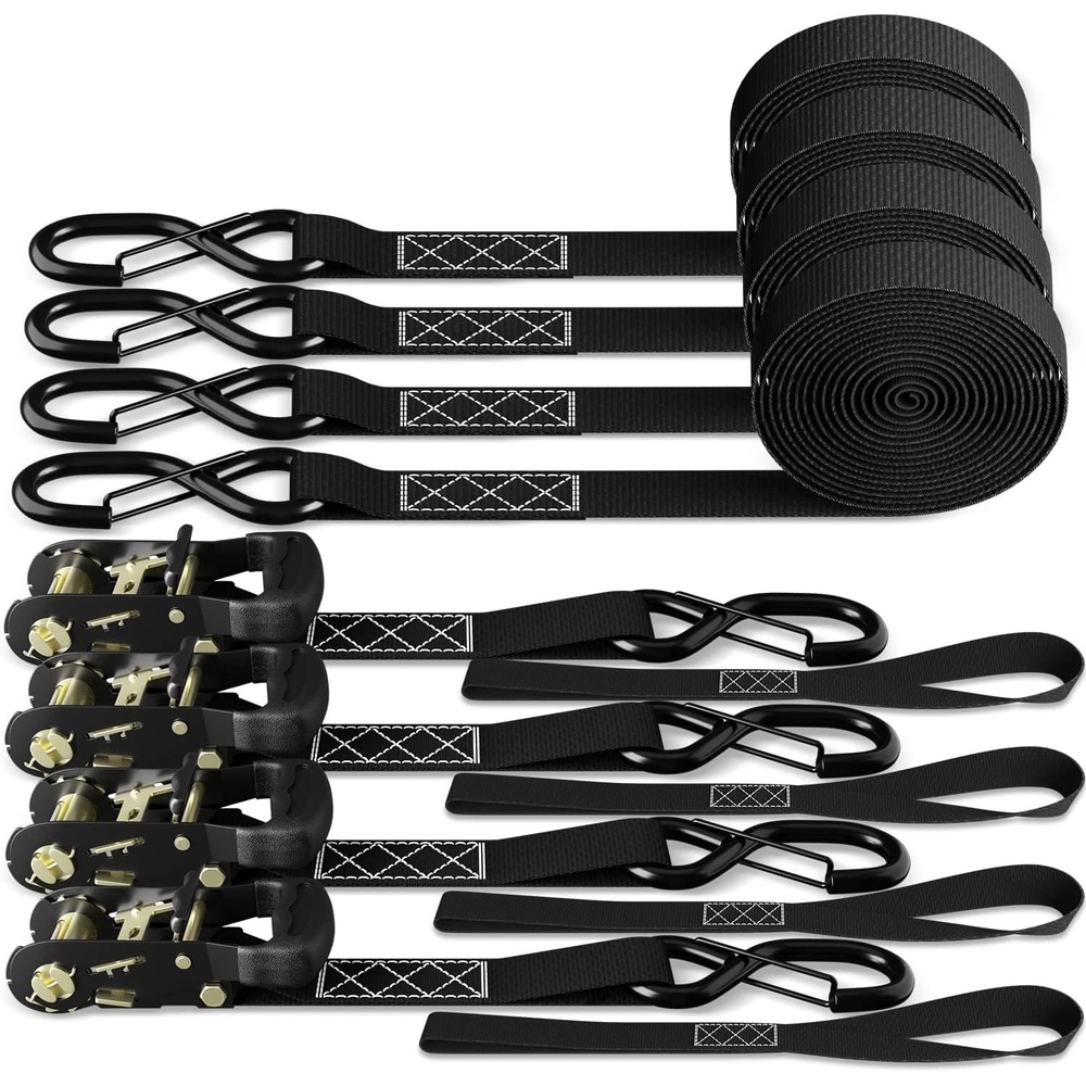 image:imageRatchet Tie Down Straps with Safety Clip 4Pack 15 x 15 and 4 Soft Loops 1100 lbs Load Cap 3300 lbs Breaking Limit Ohuhu Ratchet Tie Downs Logistic Cargo Straps for Moving Appliances Motorcycle