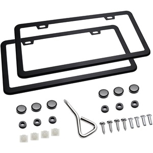Black License Plate Frames, Ohuhu 2 PCS Matte Aluminum Car License Plate Holder Slim Design with Bolts Washer Caps, 2 Holes Licenses Plate Metal Covers Automotive Exterior Accessories for US Vehicles