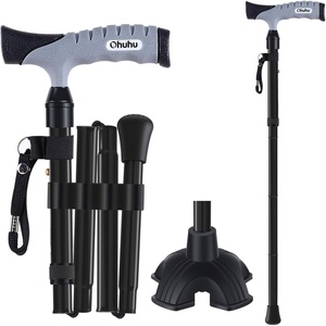 Folding Cane, Ohuhu Adjustable Foldable Walking Cane for Men, Women with 5 Adjustable Heights, Collapsible, Lightweight, Balancing Mobility Aid, Portable Hand Cane Walking Stick for Father Mother Gift