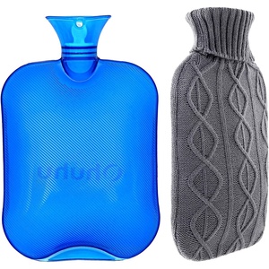 Hot Water Bottle with Cover, Ohuhu 2L Classic Premium Transparent Hot or Cold Water Bag with Knit Cover for Pain Relief Hot Pack Therapy 2000ml 68oz, Blue, Home and Outdoor