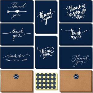 Ohuhu 100 Thank You Cards Bulk: Navy Blue Blank Thank You Notes Box Set with Self-Seal Envelopes and Stickers