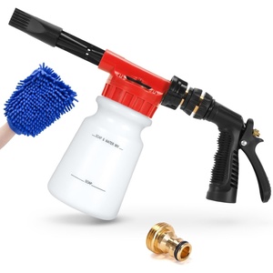Ohuhu Car Wash Foam Gun for Garden Hose, Car Wash Soap Sprayer with 3/8″ Connector & Washing Mitts, Dual Filtration, 6 Levels of Foam Concentration, Quick Connect to Most Garden Hose (Red)
