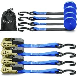 Ohuhu Ratchet Tie Down Straps – 4 Pack – 15 Ft – 500 Lbs Load Cap with 1500 Lb Breaking Limit, Cargo Car Truck Roof Rack Rachet Strap Set for Lawn Equipment, Moving Appliances, Motorcycle – Blue