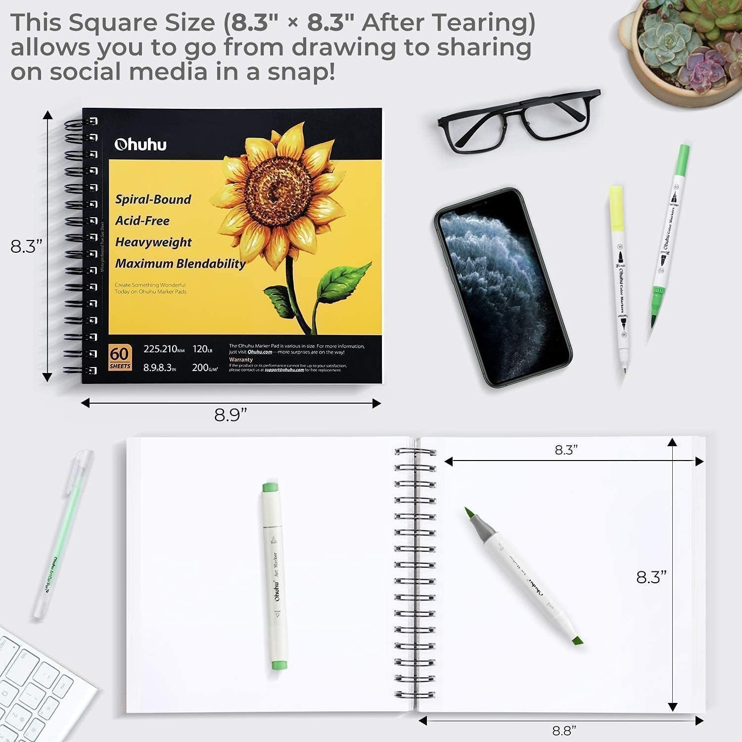 image:imageMarker Pads Art Sketchbook Ohuhu 8983 Portable Square SizeOhuhu Marker Pads Art Sketchbook 76 10 Large Paper Size