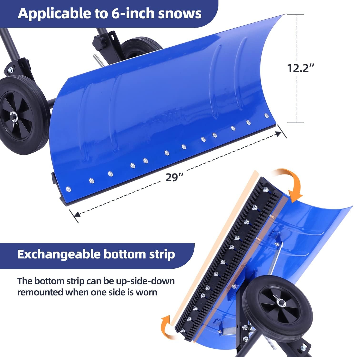image:imageOhuhu Snow Shovel for Driveway 2026 Upgraded Heavy Duty Adjustable Angle Wheeled Metal Snow Shovels with 30x12 Large Blade for Snow Removal Snow Pusher with Wheels Efficient Remove Tool