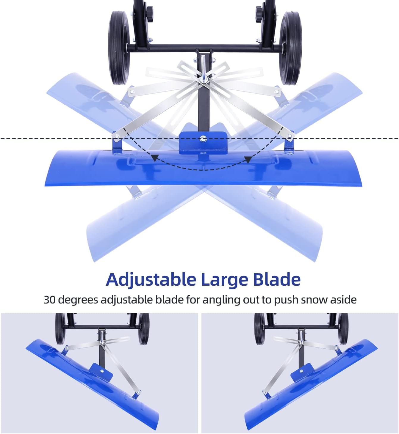 image:imageOhuhu Snow Shovel for Driveway 2026 Upgraded Heavy Duty Adjustable Angle Wheeled Metal Snow Shovels with 30x12 Large Blade for Snow Removal Snow Pusher with Wheels Efficient Remove Tool