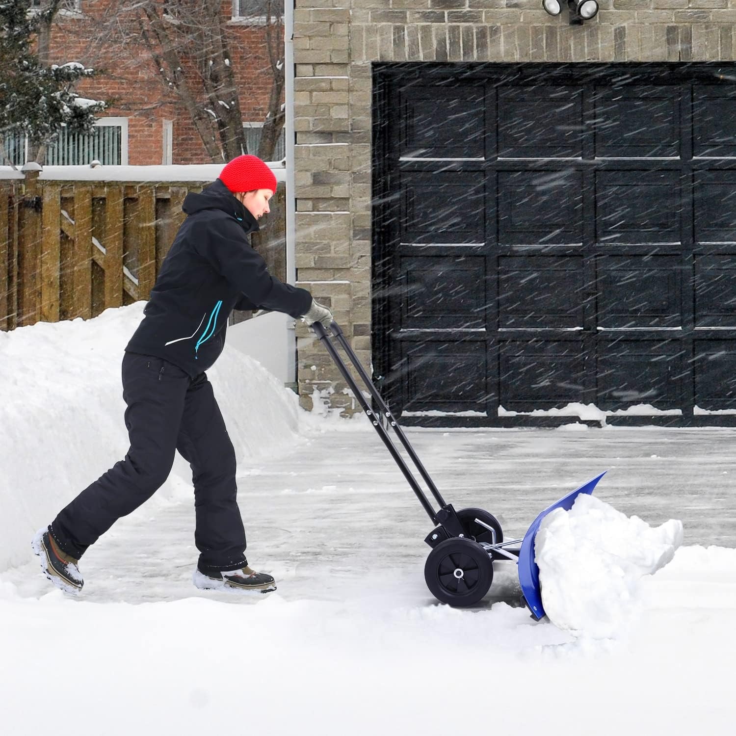 image:imageOhuhu Snow Shovel for Driveway 2026 Upgraded Heavy Duty Adjustable Angle Wheeled Metal Snow Shovels with 30x12 Large Blade for Snow Removal Snow Pusher with Wheels Efficient Remove Tool