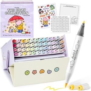 Ohuhu × Coco Wyo Coloring Set 48 Alcohol Markers& Coloring Book Brush& Fine | Co-branded Coloring Kit, 48-color Dual Tips Honolulu B, for Adults Beginners Artists Cozy Coloring, Great Gift Idea