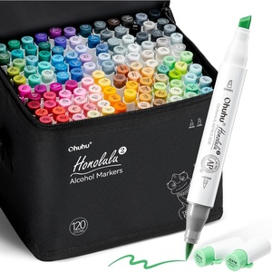 Ohuhu Alcohol Markers 120 Colors Brush& Soft Chisel for Adult Cozy Coloring | AP Certified Refillable Alcohol-based Ink, Drawing Markers for Artists Beginners Coloring Illustration Sketching, Honolulu 2S(Brush & Chisel)