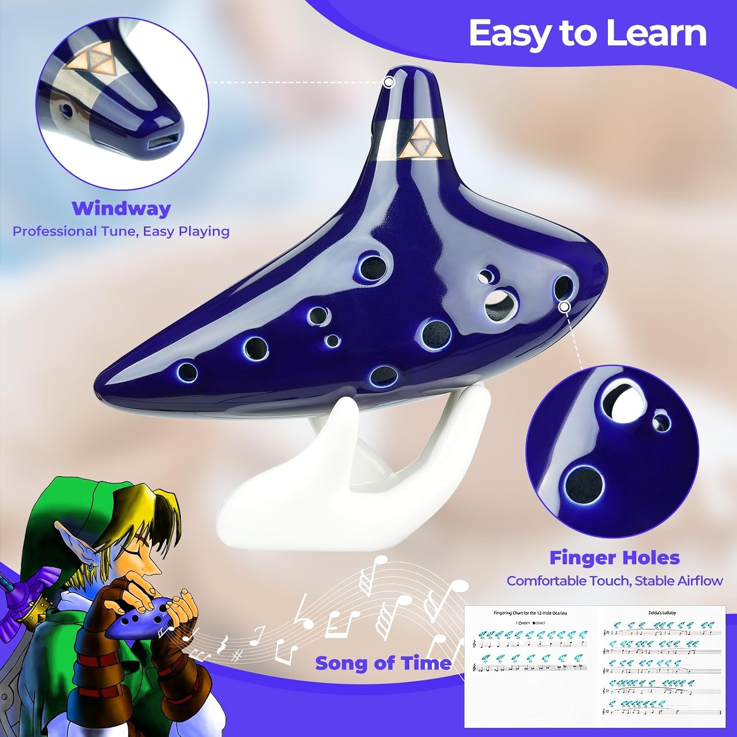 image:imageOhuhu Zelda Ocarina with Song Book Blue and Yellow Amber