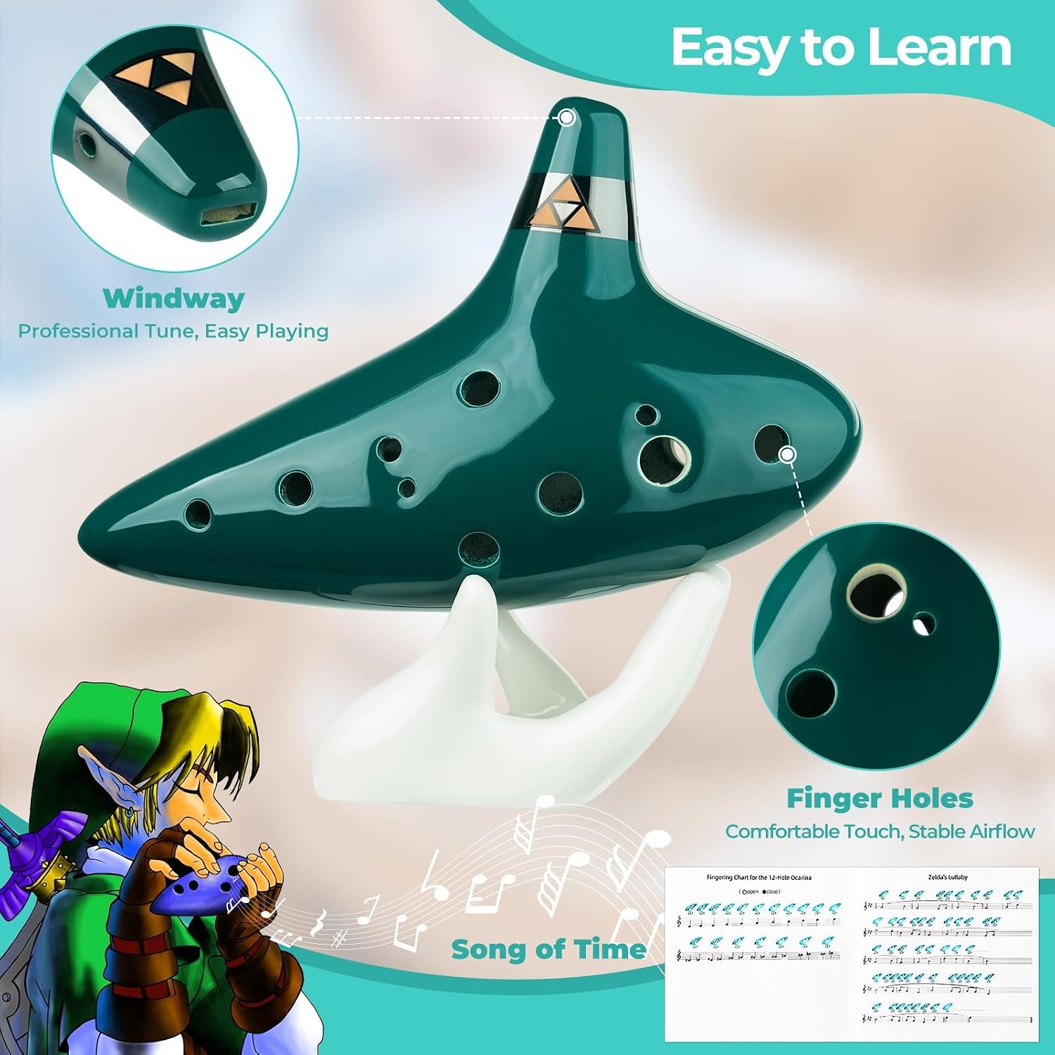 image:imageOhuhu Zelda Ocarina with Song Book Green amp Yellow Amber