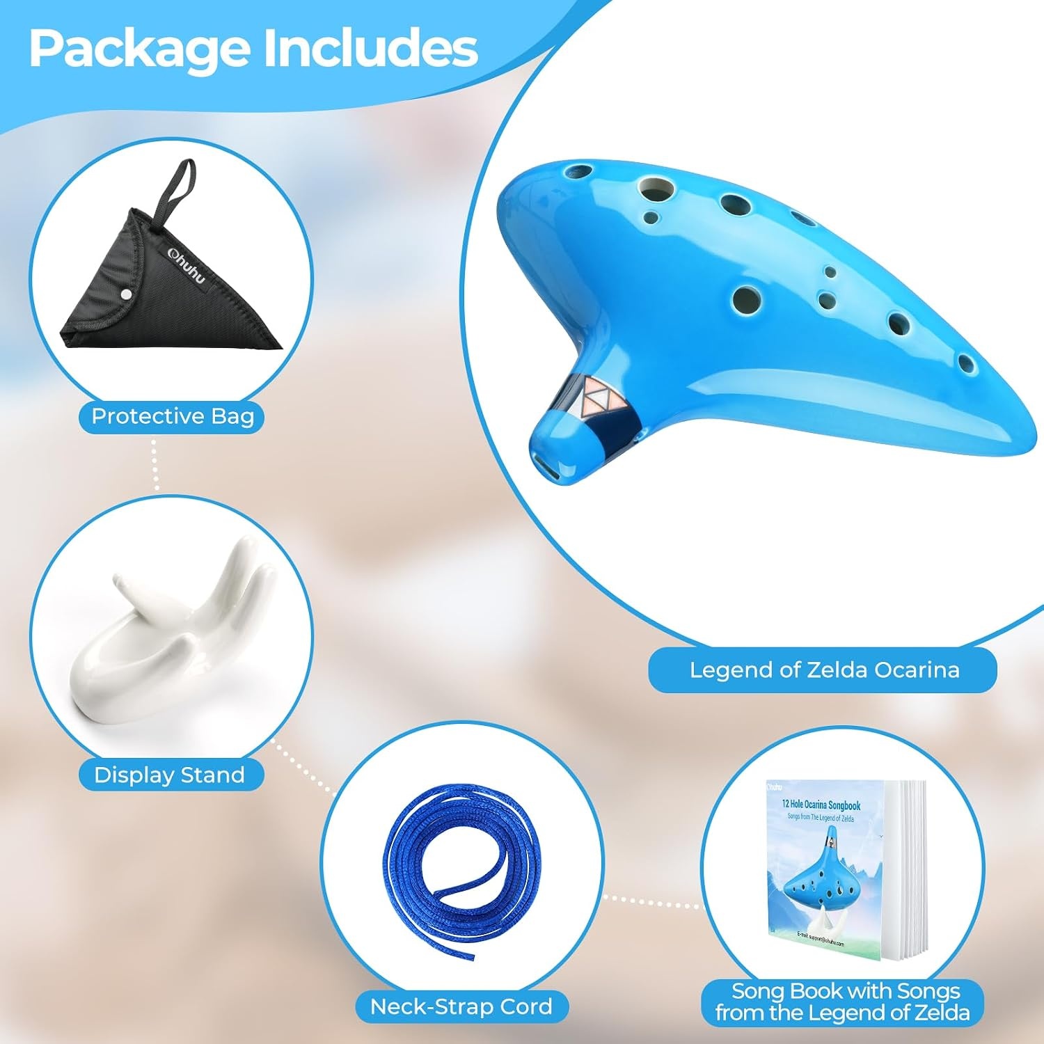 image:imageOhuhu Zelda Ocarina with Song Book Light Blue amp Black